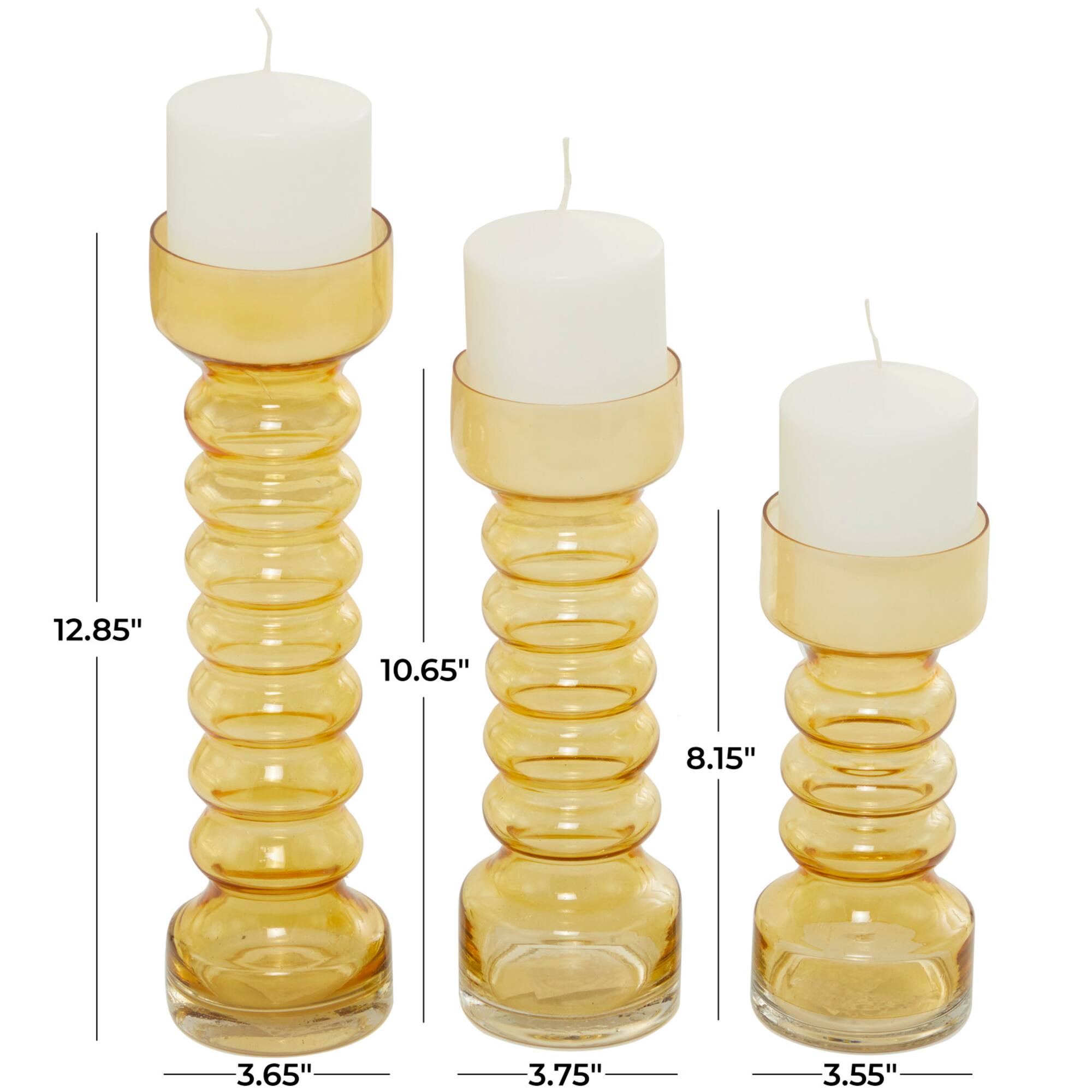 Yellow Glass Bubble Pillar Candle Holder Set